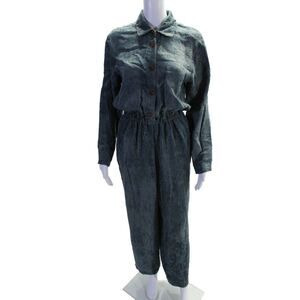 Alysi Womens Long Sleeves Button Down High Rise Wide Leg Jumpsuit Blue Size 2